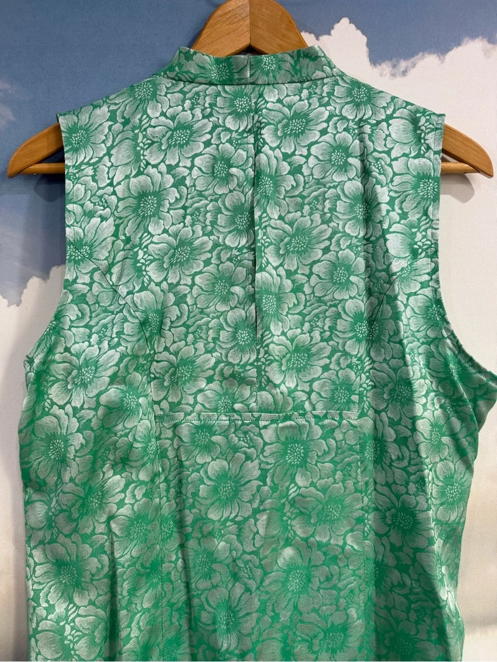 Vintage Floral Maxi Dress | Jacquard Brocade Metallic | Button Up Sleeveless - Picture 7 of 11